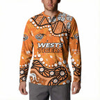 Personalized Wests Tigers Button Sweatshirt Aboriginal Pattern with Graffiti Style Design