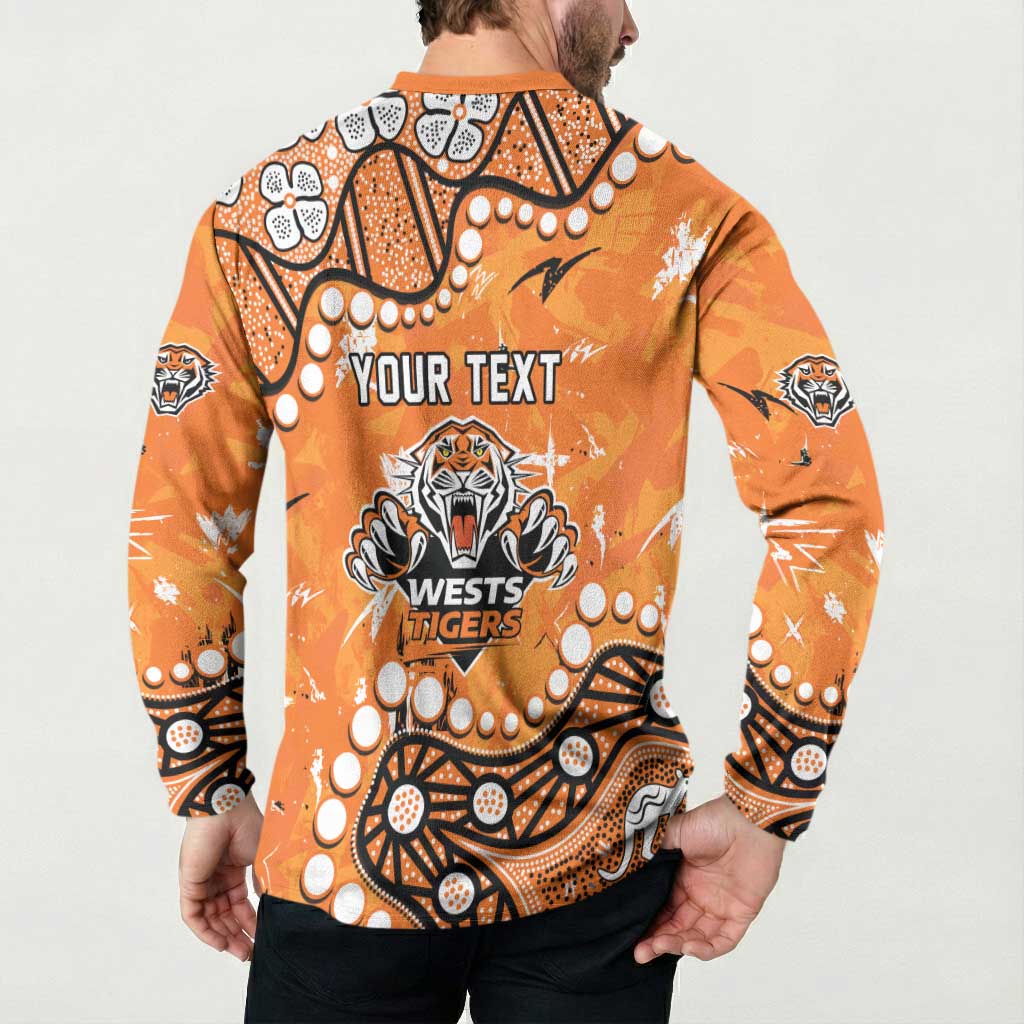 Personalized Wests Tigers Button Sweatshirt Aboriginal Pattern with Graffiti Style Design