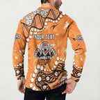 Personalized Wests Tigers Button Sweatshirt Aboriginal Pattern with Graffiti Style Design