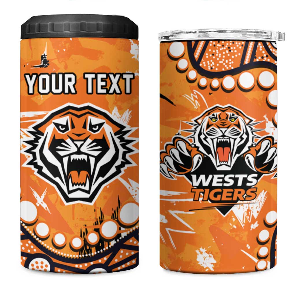 Personalized Wests Tigers 4 in 1 Can Cooler Tumbler Aboriginal Pattern with Graffiti Style Design