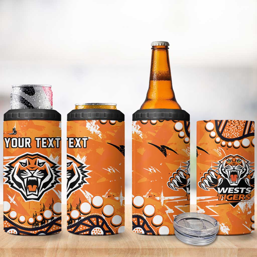 Personalized Wests Tigers 4 in 1 Can Cooler Tumbler Aboriginal Pattern with Graffiti Style Design