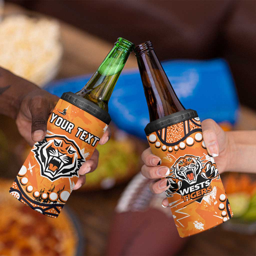 Personalized Wests Tigers 4 in 1 Can Cooler Tumbler Aboriginal Pattern with Graffiti Style Design