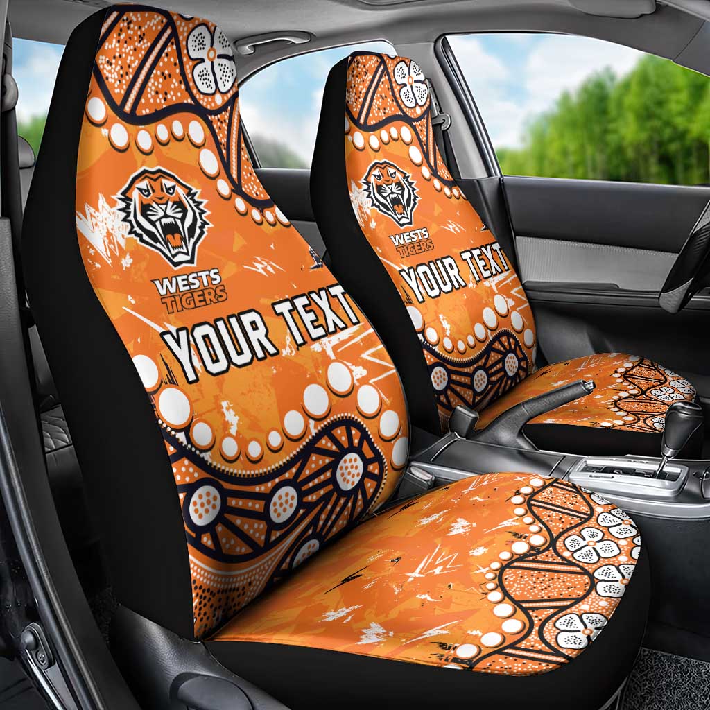 Personalized Wests Tigers Car Seat Cover Aboriginal Pattern with Graffiti Style Design