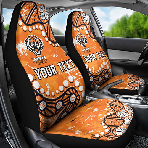Personalized Wests Tigers Car Seat Cover Aboriginal Pattern with Graffiti Style Design