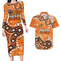 Personalized Wests Tigers Couples Matching Long Sleeve Bodycon Dress and Hawaiian Shirt Aboriginal Pattern with Graffiti Style Design