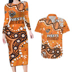 Personalized Wests Tigers Couples Matching Long Sleeve Bodycon Dress and Hawaiian Shirt Aboriginal Pattern with Graffiti Style Design