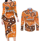 Personalized Wests Tigers Couples Matching Long Sleeve Bodycon Dress and Long Sleeve Button Shirt Aboriginal Pattern with Graffiti Style Design