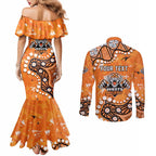 Personalized Wests Tigers Couples Matching Mermaid Dress and Long Sleeve Button Shirt Aboriginal Pattern with Graffiti Style Design