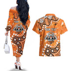 Personalized Wests Tigers Couples Matching Off The Shoulder Long Sleeve Dress and Hawaiian Shirt Aboriginal Pattern with Graffiti Style Design