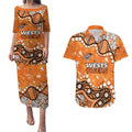 Personalized Wests Tigers Couples Matching Puletasi and Hawaiian Shirt Aboriginal Pattern with Graffiti Style Design