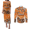Personalized Wests Tigers Couples Matching Puletasi and Long Sleeve Button Shirt Aboriginal Pattern with Graffiti Style Design