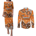 Personalized Wests Tigers Couples Matching Puletasi and Long Sleeve Button Shirt Aboriginal Pattern with Graffiti Style Design