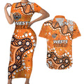 Personalized Wests Tigers Couples Matching Short Sleeve Bodycon Dress and Hawaiian Shirt Aboriginal Pattern with Graffiti Style Design