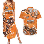 Personalized Wests Tigers Couples Matching Summer Maxi Dress and Hawaiian Shirt Aboriginal Pattern with Graffiti Style Design