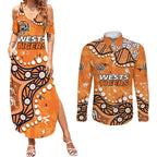 Personalized Wests Tigers Couples Matching Summer Maxi Dress and Long Sleeve Button Shirt Aboriginal Pattern with Graffiti Style Design