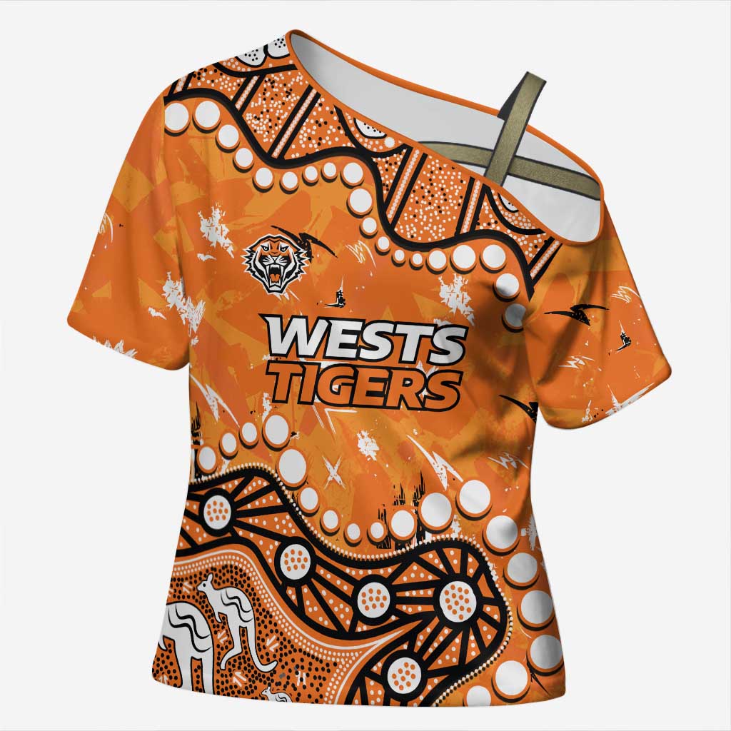 Personalized Wests Tigers Cross Shoulder Shirt Aboriginal Pattern with Graffiti Style Design