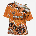 Personalized Wests Tigers Cross Shoulder Shirt Aboriginal Pattern with Graffiti Style Design