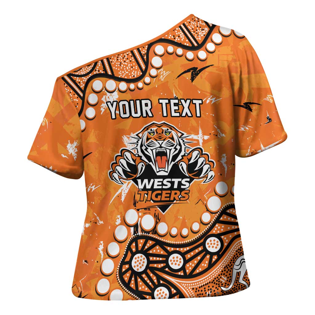 Personalized Wests Tigers Cross Shoulder Shirt Aboriginal Pattern with Graffiti Style Design