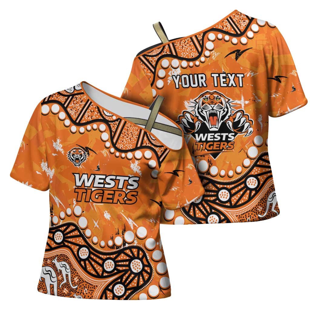 Personalized Wests Tigers Cross Shoulder Shirt Aboriginal Pattern with Graffiti Style Design