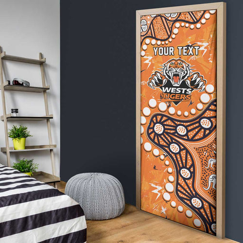 Personalized Wests Tigers Door Cover Aboriginal Pattern with Graffiti Style Design