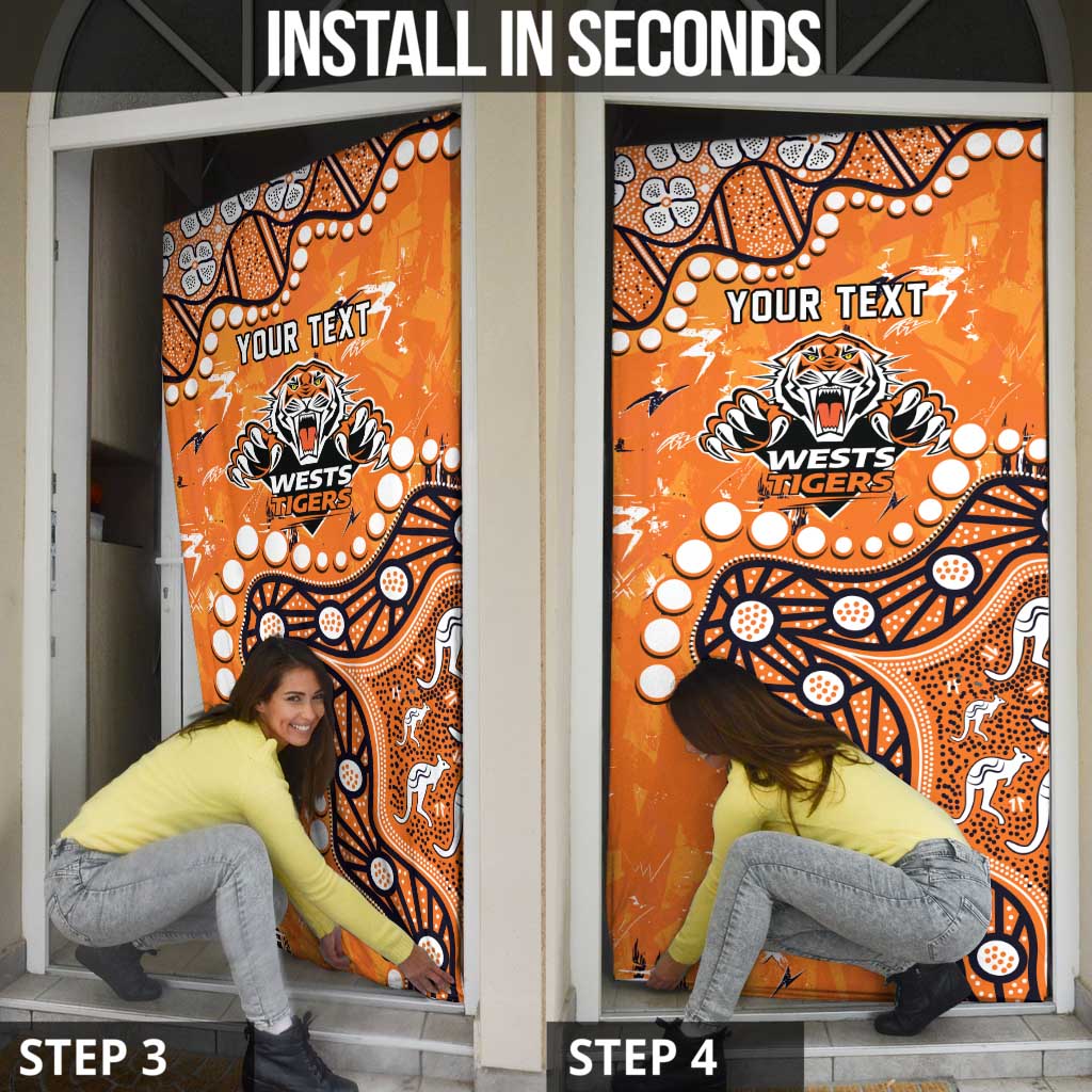 Personalized Wests Tigers Door Cover Aboriginal Pattern with Graffiti Style Design