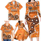 Personalized Wests Tigers Family Matching Long Sleeve Bodycon Dress and Hawaiian Shirt Aboriginal Pattern with Graffiti Style Design