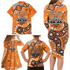 Personalized Wests Tigers Family Matching Long Sleeve Bodycon Dress and Hawaiian Shirt Aboriginal Pattern with Graffiti Style Design