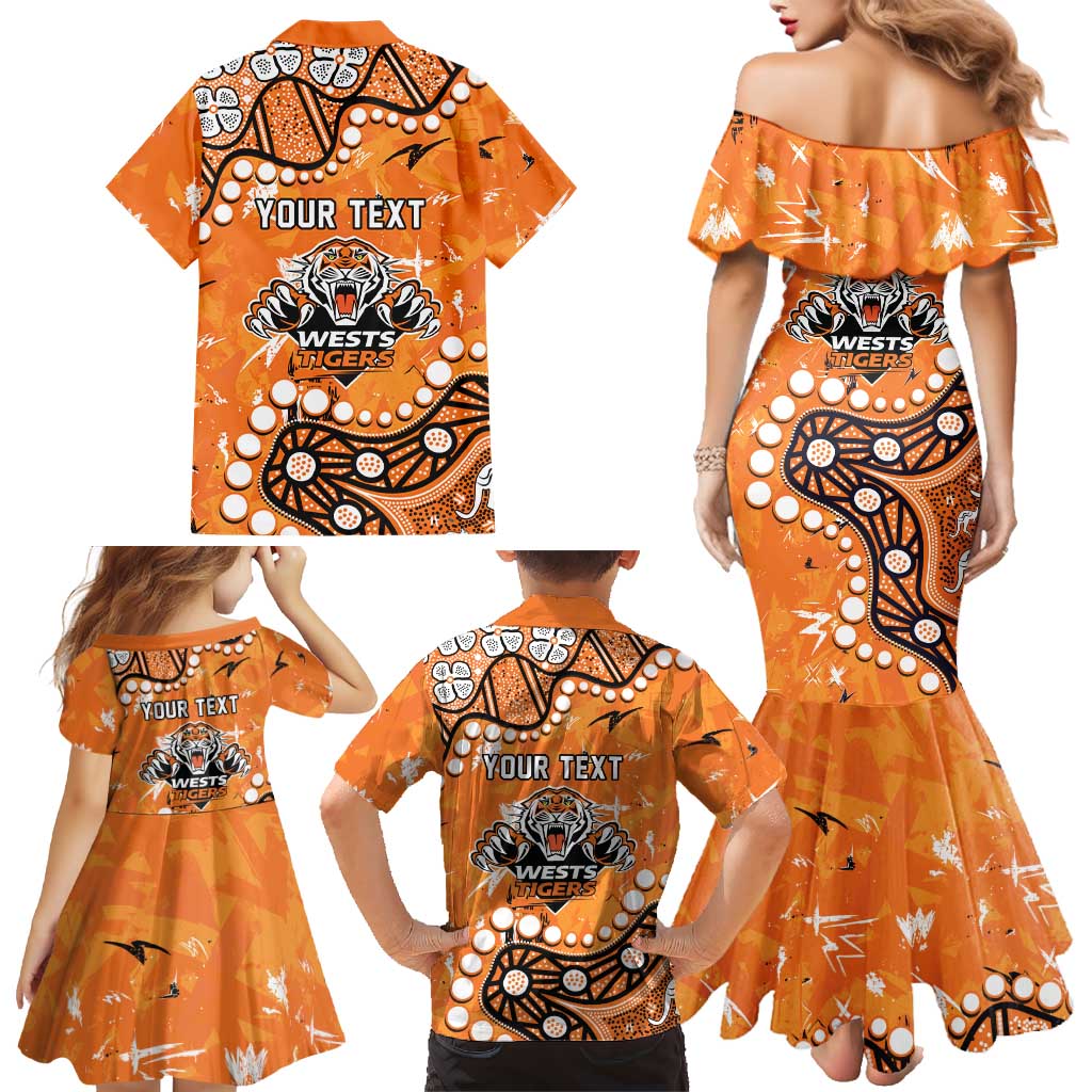 Personalized Wests Tigers Family Matching Mermaid Dress and Hawaiian Shirt Aboriginal Pattern with Graffiti Style Design