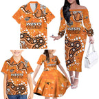 Personalized Wests Tigers Family Matching Off The Shoulder Long Sleeve Dress and Hawaiian Shirt Aboriginal Pattern with Graffiti Style Design