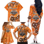 Personalized Wests Tigers Family Matching Off The Shoulder Long Sleeve Dress and Hawaiian Shirt Aboriginal Pattern with Graffiti Style Design