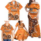 Personalized Wests Tigers Family Matching Off Shoulder Maxi Dress and Hawaiian Shirt Aboriginal Pattern with Graffiti Style Design