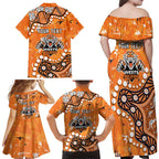 Personalized Wests Tigers Family Matching Off Shoulder Maxi Dress and Hawaiian Shirt Aboriginal Pattern with Graffiti Style Design
