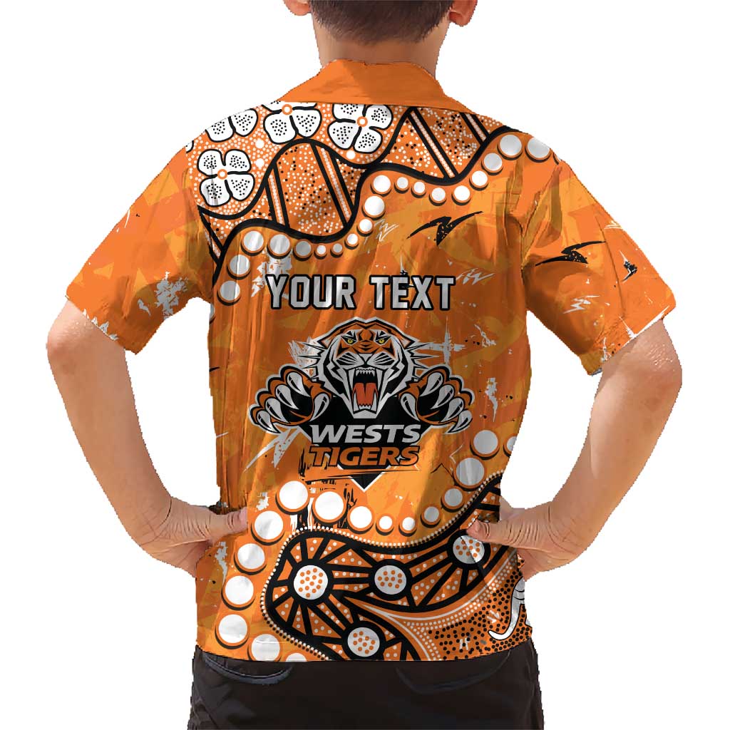 Personalized Wests Tigers Family Matching Off Shoulder Short Dress and Hawaiian Shirt Aboriginal Pattern with Graffiti Style Design