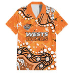 Personalized Wests Tigers Family Matching Off Shoulder Short Dress and Hawaiian Shirt Aboriginal Pattern with Graffiti Style Design