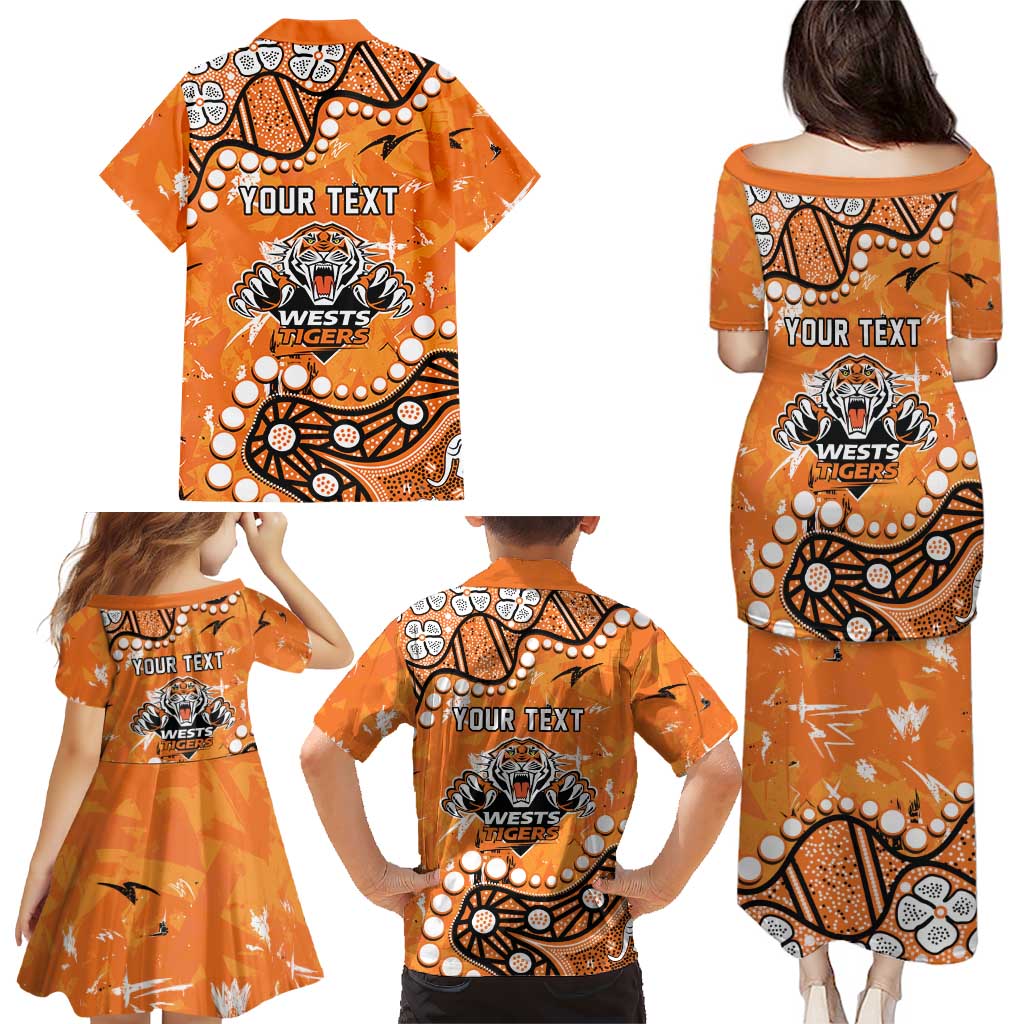 Personalized Wests Tigers Family Matching Puletasi and Hawaiian Shirt Aboriginal Pattern with Graffiti Style Design