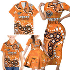 Personalized Wests Tigers Family Matching Short Sleeve Bodycon Dress and Hawaiian Shirt Aboriginal Pattern with Graffiti Style Design
