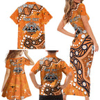 Personalized Wests Tigers Family Matching Short Sleeve Bodycon Dress and Hawaiian Shirt Aboriginal Pattern with Graffiti Style Design