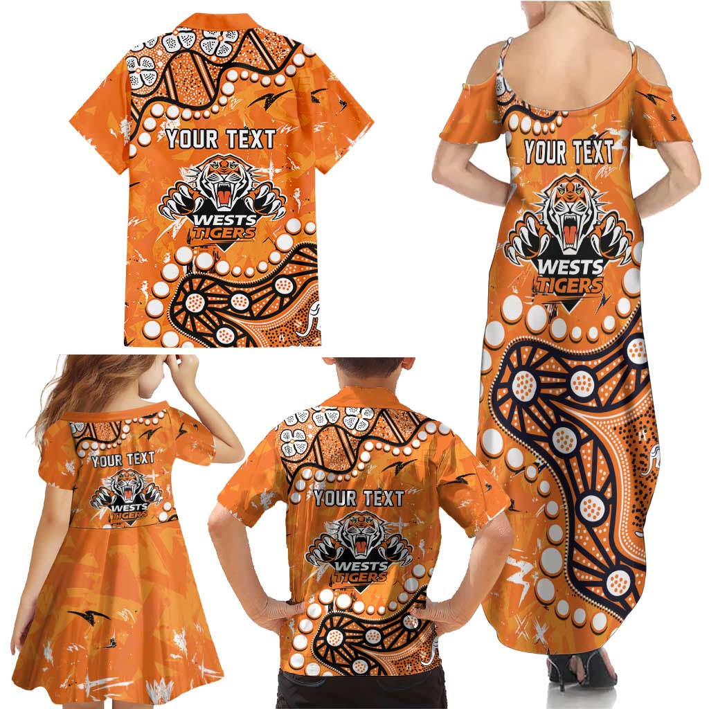 Personalized Wests Tigers Family Matching Summer Maxi Dress and Hawaiian Shirt Aboriginal Pattern with Graffiti Style Design