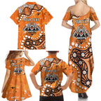 Personalized Wests Tigers Family Matching Summer Maxi Dress and Hawaiian Shirt Aboriginal Pattern with Graffiti Style Design