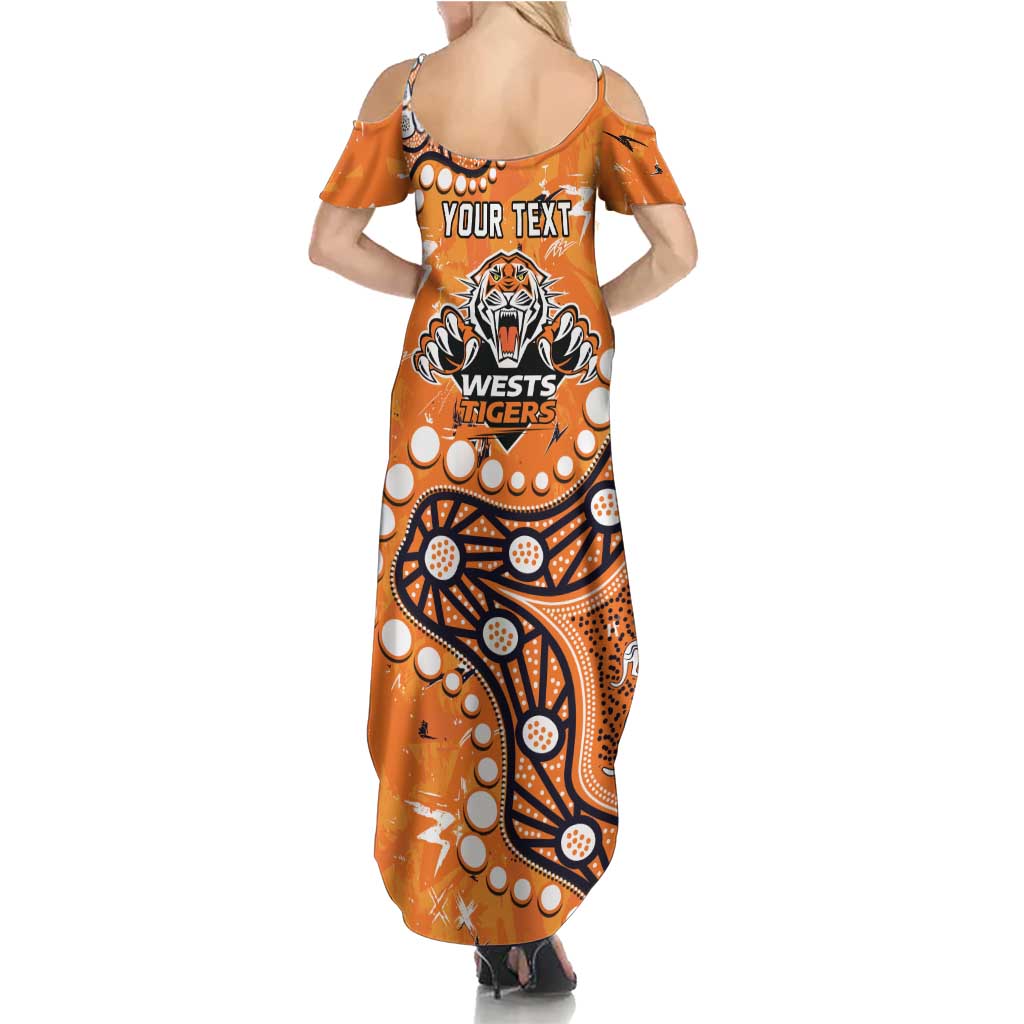 Personalized Wests Tigers Family Matching Summer Maxi Dress and Hawaiian Shirt Aboriginal Pattern with Graffiti Style Design