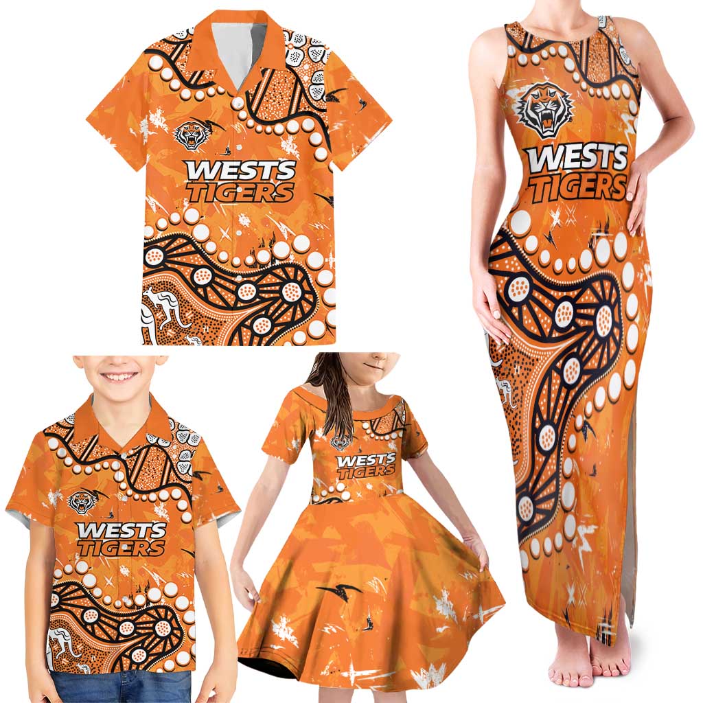 Personalized Wests Tigers Family Matching Tank Maxi Dress and Hawaiian Shirt Aboriginal Pattern with Graffiti Style Design