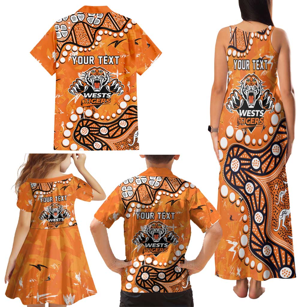 Personalized Wests Tigers Family Matching Tank Maxi Dress and Hawaiian Shirt Aboriginal Pattern with Graffiti Style Design