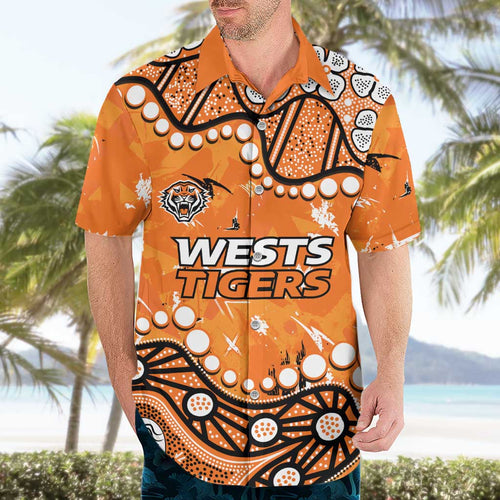 Personalized Wests Tigers Hawaiian Shirt Aboriginal Pattern with Graffiti Style Design