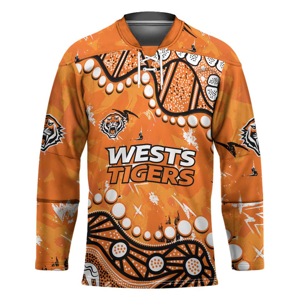 Personalized Wests Tigers Hockey Jersey Aboriginal Pattern with Graffiti Style Design