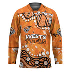 Personalized Wests Tigers Hockey Jersey Aboriginal Pattern with Graffiti Style Design