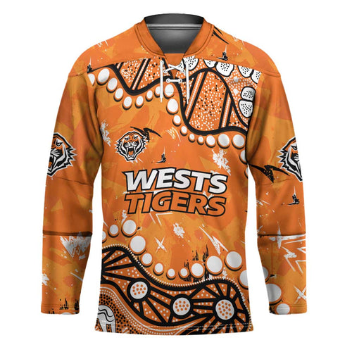 Personalized Wests Tigers Hockey Jersey Aboriginal Pattern with Graffiti Style Design