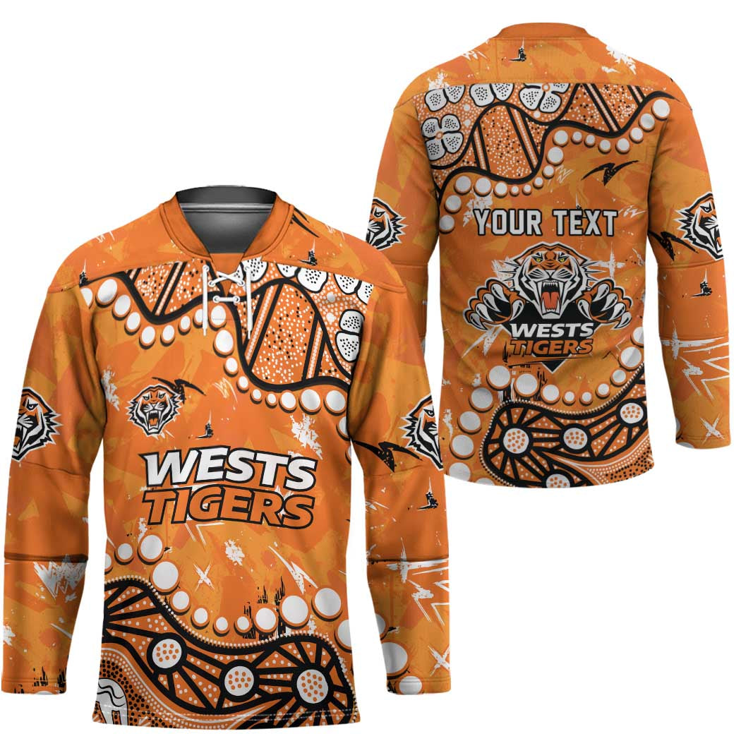 Personalized Wests Tigers Hockey Jersey Aboriginal Pattern with Graffiti Style Design
