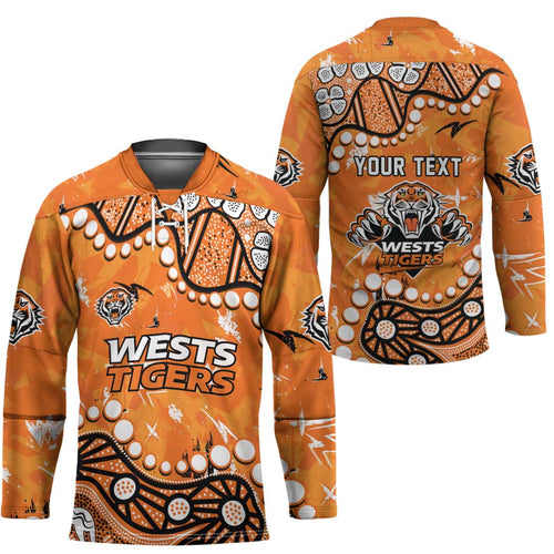 Personalized Wests Tigers Hockey Jersey Aboriginal Pattern with Graffiti Style Design