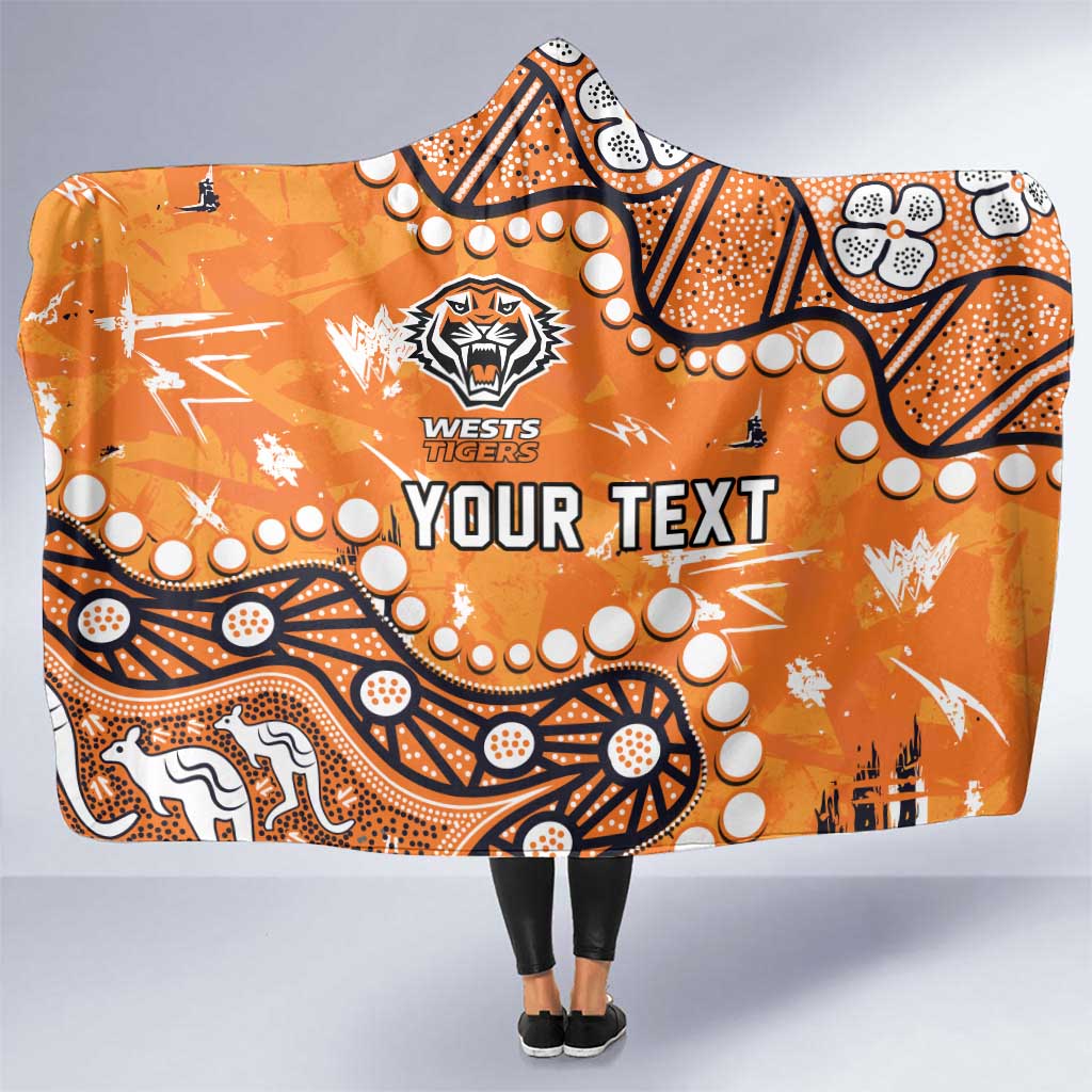 Personalized Wests Tigers Hooded Blanket Aboriginal Pattern with Graffiti Style Design