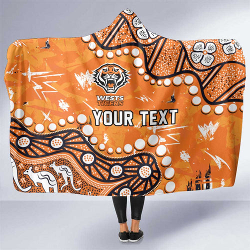 Personalized Wests Tigers Hooded Blanket Aboriginal Pattern with Graffiti Style Design